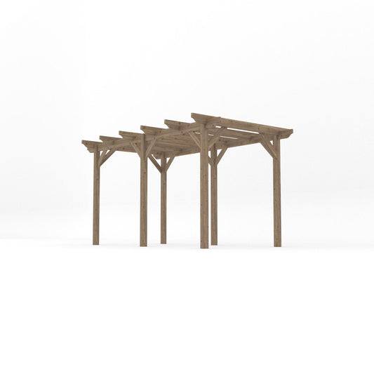 Pergola | Timber Garden Pergola | Freestanding Garden Structure | Open Slatted Roof | Rustic Brown | 1.8m Width x 4.2m Length