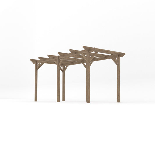 Pergola | Timber Garden Pergola | Freestanding Garden Structure | Open Slatted Roof | Rustic Brown | 1.8m Width x 4.8m Length