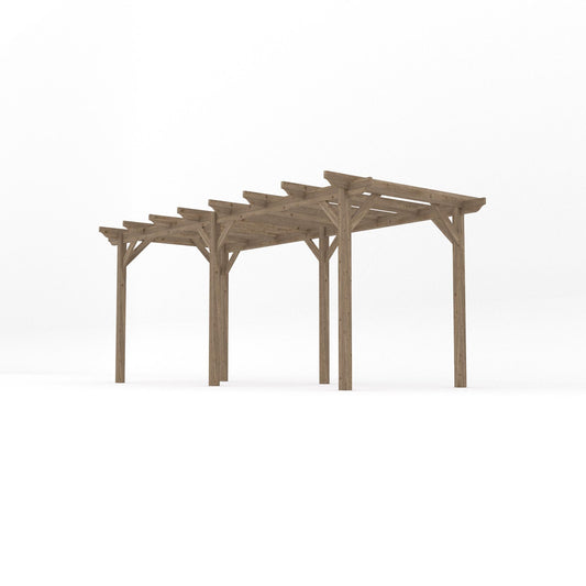 Pergola | Timber Garden Pergola | Freestanding Garden Structure | Open Slatted Roof | Rustic Brown | 1.8m Width x 5.4m Length