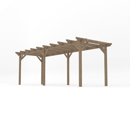Pergola | Timber Garden Pergola | Freestanding Garden Structure | Open Slatted Roof | Rustic Brown | 1.8m Width x 6.6m Length