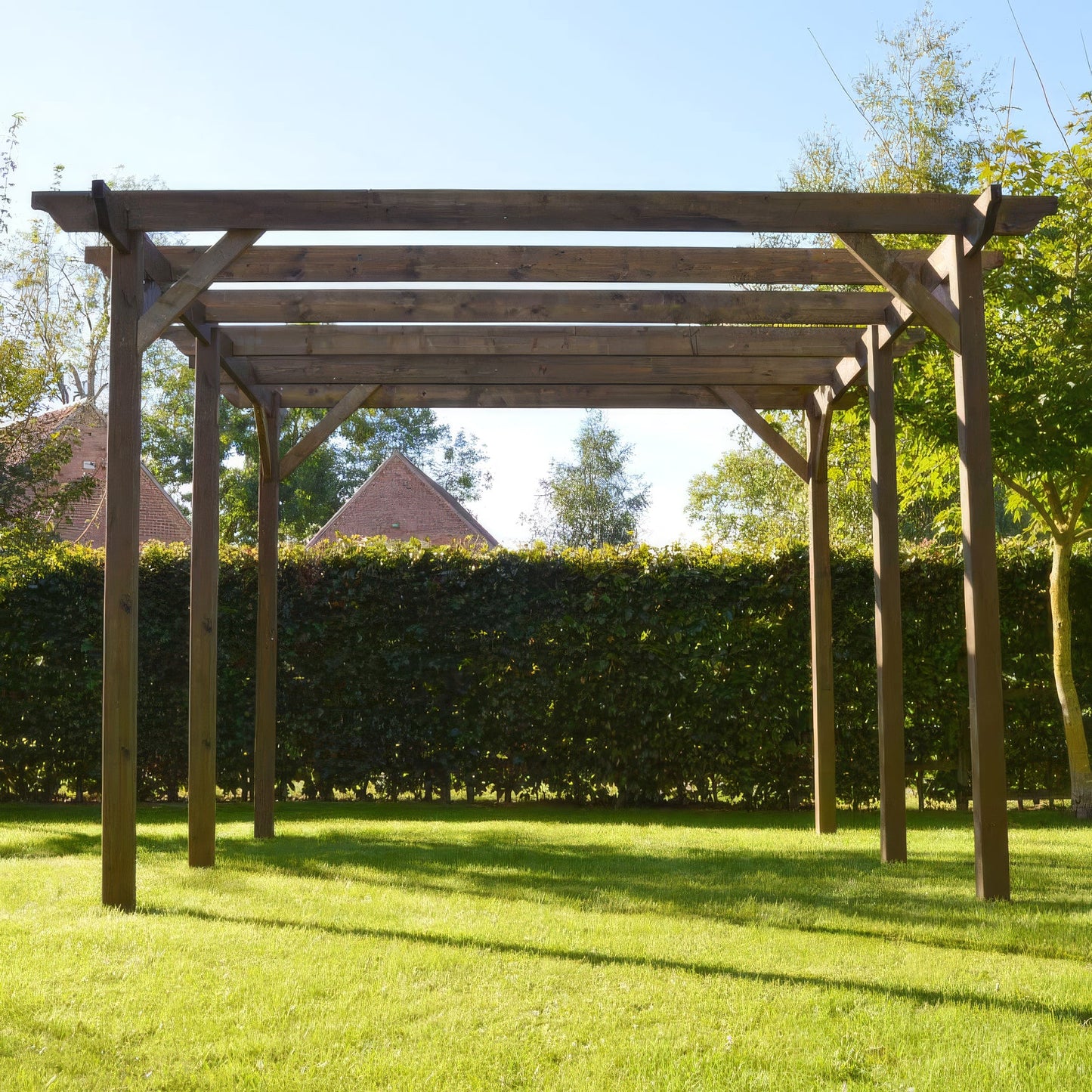 Freestanding Garden Pergola - Rustic Brown - 3m Width x 4.8m Length