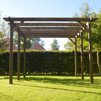 Pergola | Timber Garden Pergola | Freestanding Garden Structure | Open Slatted Roof | Rustic Brown | 2.4m Width x 5.4m Length