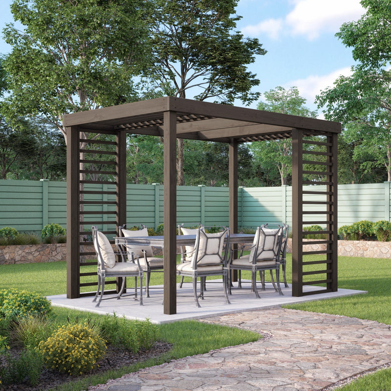 Freestanding Panel Pergola - Rustic Brown - 3m Width x 4.2m Length