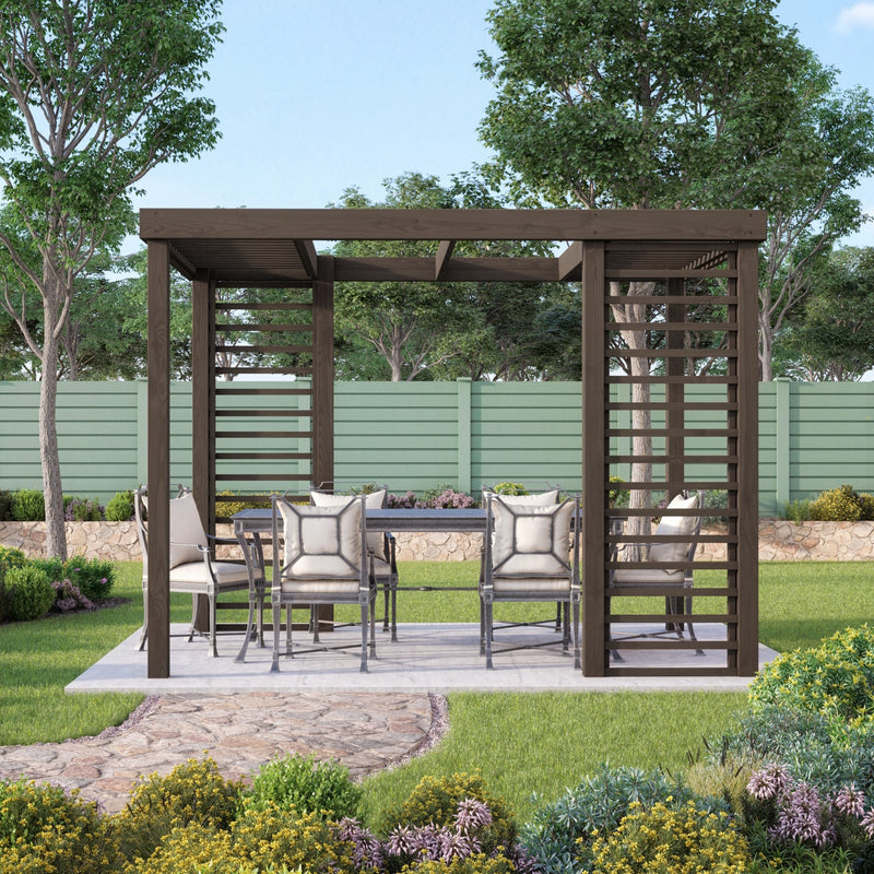 Freestanding Panel Pergola - Rustic Brown - 3.6m Width x 4.2m Length