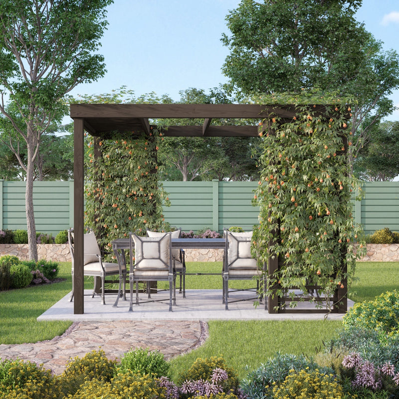 Freestanding Panel Pergola - Rustic Brown - 2.4m Width x 4.2m Length