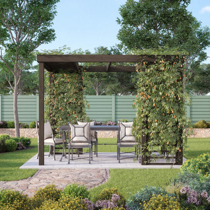Freestanding Panel Pergola - Rustic Brown - 3.6m Width x 4.2m Length