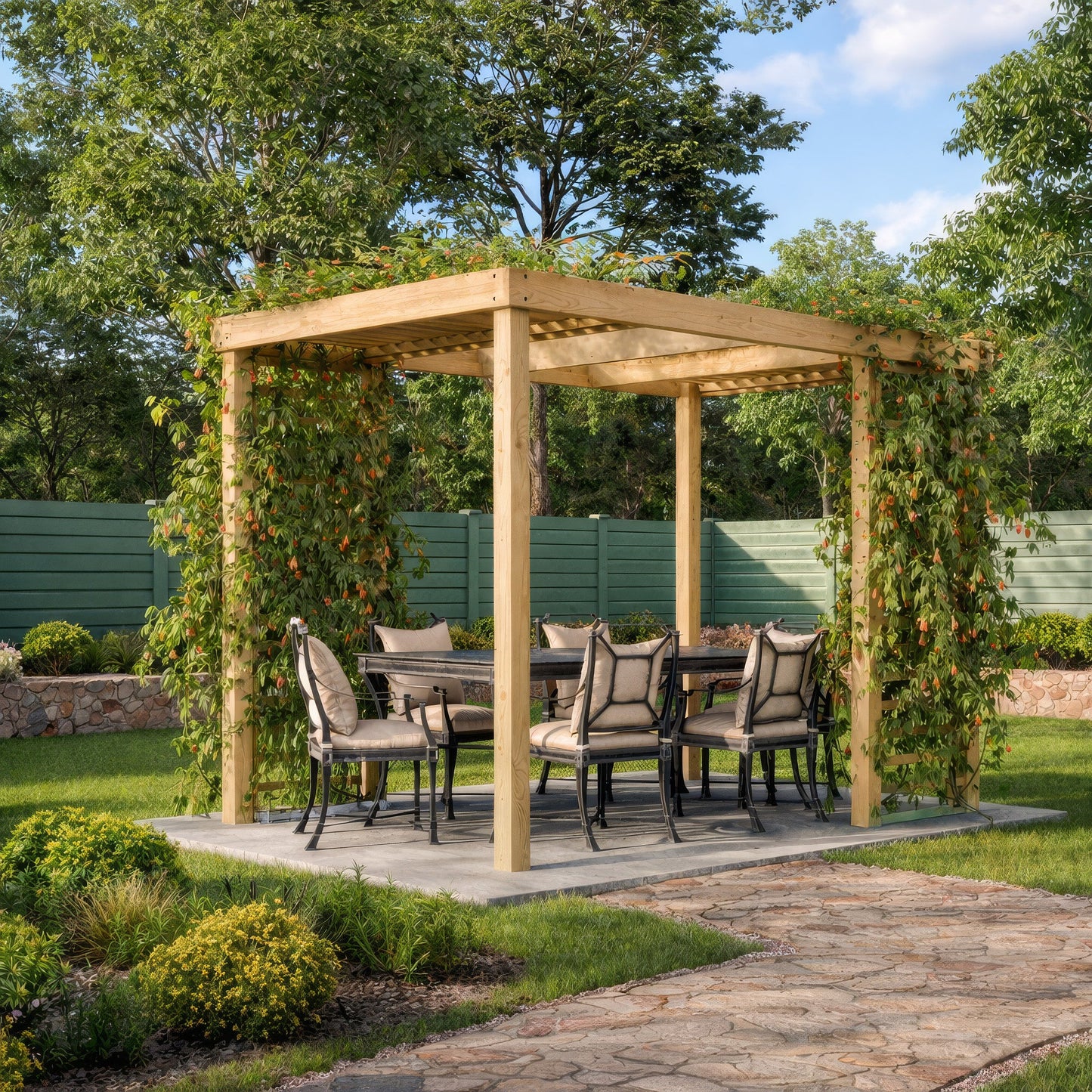 Freestanding Panel Pergola - Light Green - 2.4m Width x 3m Length