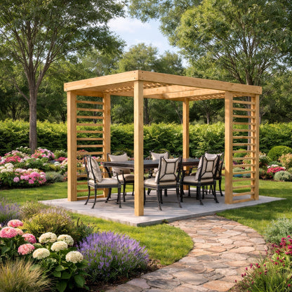 Freestanding Panel Pergola - Light Green - 4.8m Width x 4.8m Length
