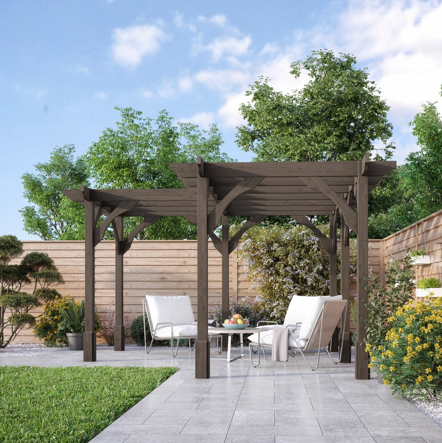 Freestanding Corner Premium Pergola - Rustic Brown - 3.6m Width x 3.6m Length