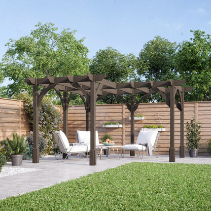 Freestanding Corner Premium Pergola - Rustic Brown - 4.2m Width x 4.2m Length