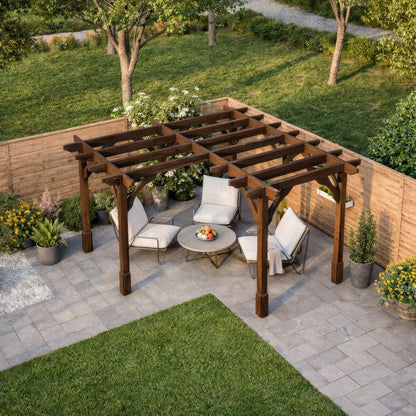 Freestanding Corner Premium Pergola - Rustic Brown - 4.2m Width x 4.2m Length