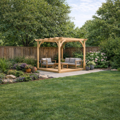 Freestanding Premium Pergola with Decking - Light Green - 2.4m Width x 2.4m Length