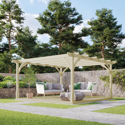 Freestanding Premium Pergola with Decking - Light Green - 3.6m Width x 3.6m Length
