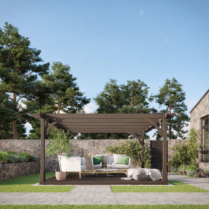 Freestanding Premium Pergola with Decking - Rustic Brown - 4.2m Width x 4.2m Length
