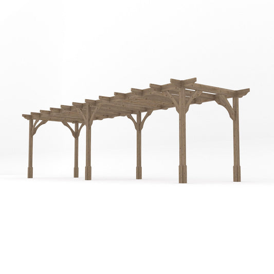 Pergola | Timber Premium Pergola | Freestanding Garden Structure | Heavyweight Section Timber | Rustic Brown | 3m Width x 7.8m Length