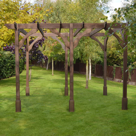 Pergola | Timber Premium Pergola | Freestanding Garden Structure | Heavyweight Section Timber | Rustic Brown | 2.4m Width x 6.6m Length