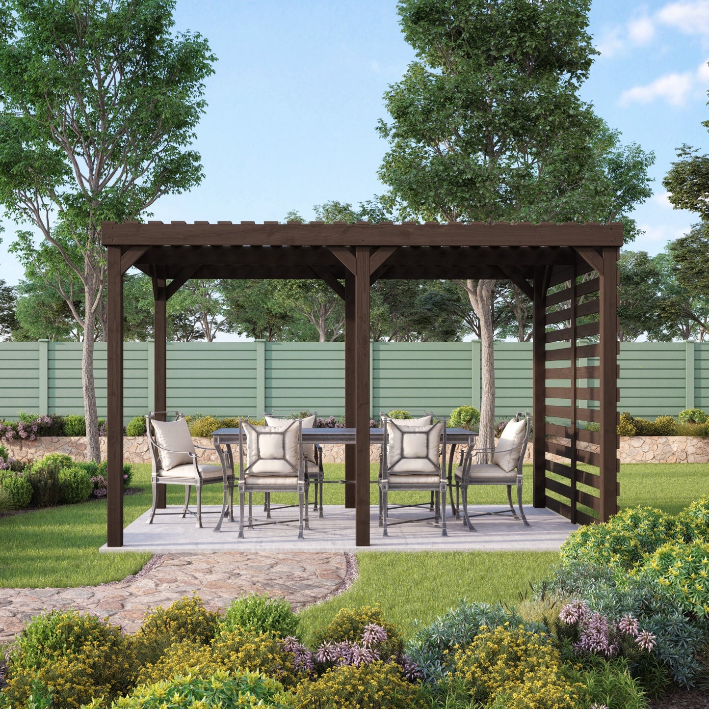 Freestanding Shade Pergola - Rustic Brown - 4.2m Width x 4.8m Length
