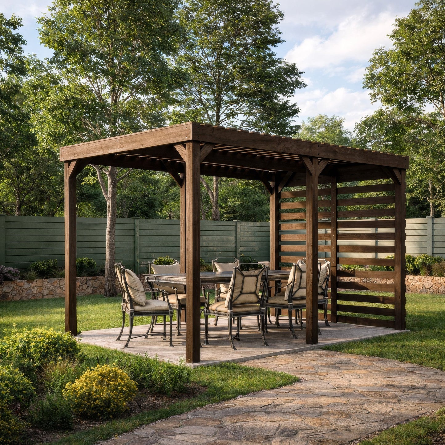 Freestanding Shade Pergola - Rustic Brown - 3m Width x 4.8m Length