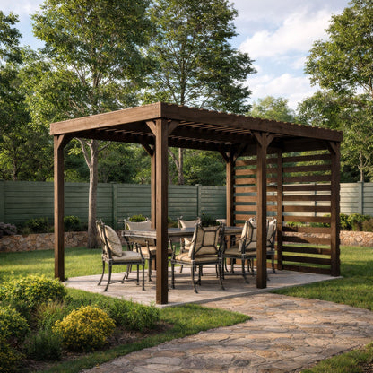 Freestanding Shade Pergola - Rustic Brown - 3m Width x 4.8m Length