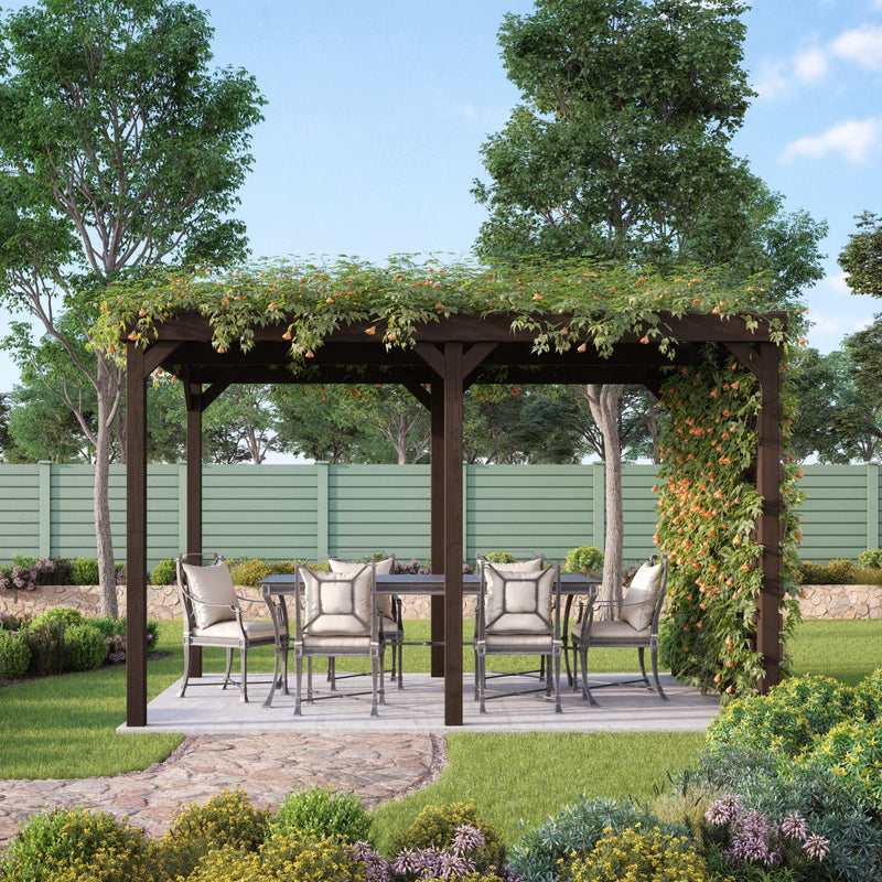 Freestanding Shade Pergola - Rustic Brown - 3.6m Width x 4.8m Length