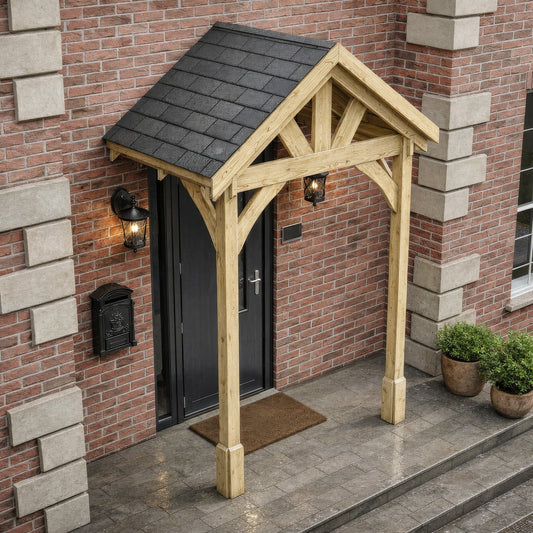 Porch | Timber Porch Canopy | Felt Shingle Roof | Wall Mounted Entrance Cover | Light Green | 1.22m Depth x 1.8m Width