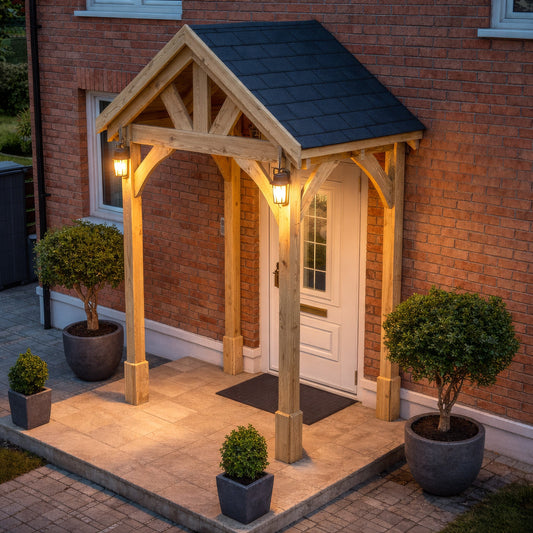 Porch | Timber Porch Canopy | Felt Shingle Roof | Wall Mounted Entrance Cover | Light Green | 1.22m Depth x 1.8m Width