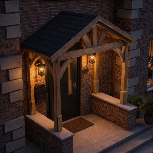 Porch | Timber Porch Canopy | Felt Shingle Roof | Wall Mounted Entrance Cover | Light Green | 1.22m Depth x 2.4m Width