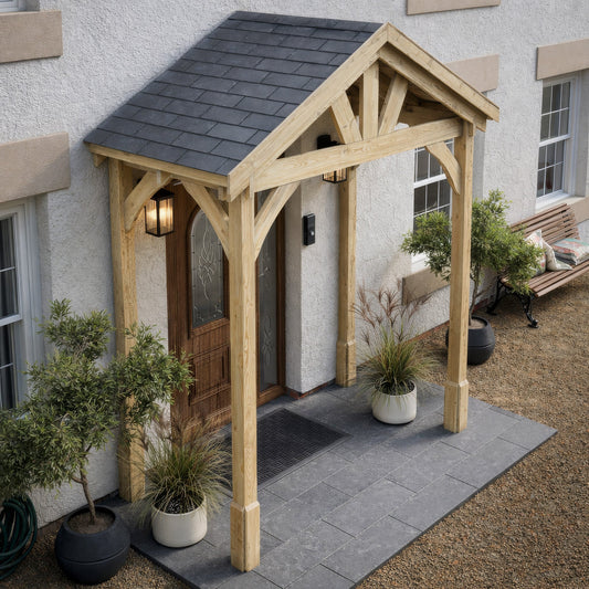 Porch | Timber Porch Canopy | Felt Shingle Roof | Wall Mounted Entrance Cover | Light Green | 1.22m Depth x 2.4m Width