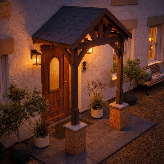 Porch | Timber Porch Canopy | Felt Shingle Roof | Wall Mounted Entrance Cover | Rustic Brown | 1.22m Depth x 1.8m Width