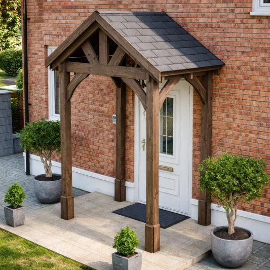 Porch | Timber Porch Canopy | Felt Shingle Roof | Wall Mounted Entrance Cover | Rustic Brown | 1.22m Depth x 1.8m Width