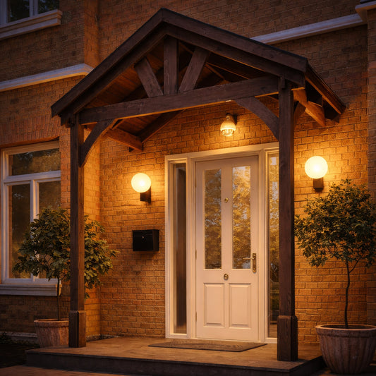 Porch | Timber Porch Canopy | Felt Shingle Roof | Wall Mounted Entrance Cover | Rustic Brown | 1.22m Depth x 2.4m Width