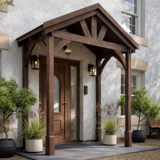 Porch | Timber Porch Canopy | Felt Shingle Roof | Wall Mounted Entrance Cover | Rustic Brown | 1.22m Depth x 2.4m Width