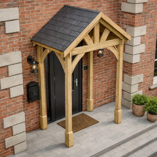 Porch | Timber Porch Canopy | Slate Tile Roof | Wall Mounted Entrance Cover | Light Green | 1.22m Depth x 1.8m Width