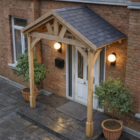 Porch | Timber Porch Canopy | Slate Tile Roof | Wall Mounted Entrance Cover | Light Green | 1.22m Depth x 2.4m Width