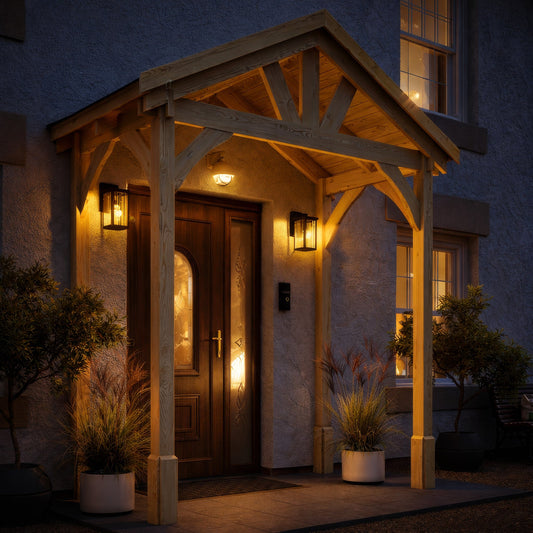 Porch | Timber Porch Canopy | Slate Tile Roof | Wall Mounted Entrance Cover | Light Green | 1.22m Depth x 2.4m Width