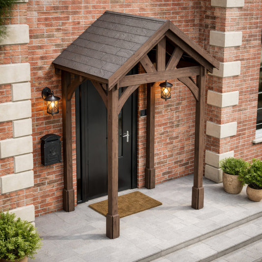 Porch | Timber Porch Canopy | Slate Tile Roof | Wall Mounted Entrance Cover | Rustic Brown | 1.22m Depth x 1.8m Width