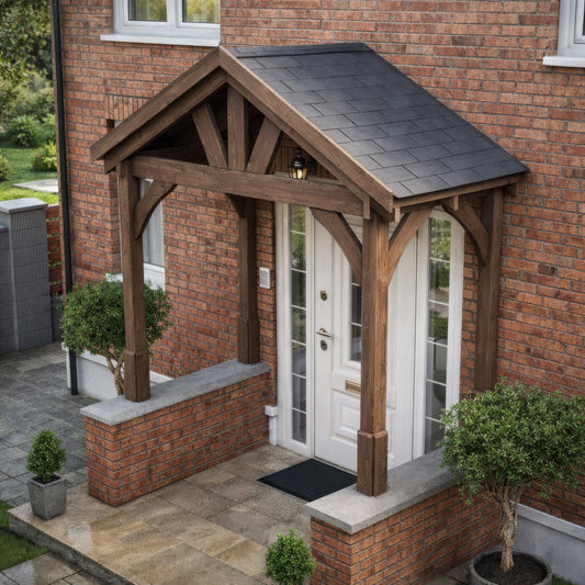 Porch | Timber Porch Canopy | Slate Tile Roof | Wall Mounted Entrance Cover | Rustic Brown | 1.22m Depth x 2.4m Width