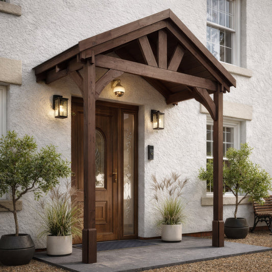 Porch | Timber Porch Canopy | Slate Tile Roof | Wall Mounted Entrance Cover | Rustic Brown | 1.22m Depth x 2.4m Width
