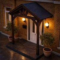 Porch | Timber Porch Canopy | Slate Tile Roof | Wall Mounted Entrance Cover | Rustic Brown | 1.22m Depth x 2.4m Width