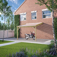Carport | Timber Carport | Polycarbonate Roof | Wall Mounted Vehicle Shelter | Light Green | 3m Depth x 3.62m Width