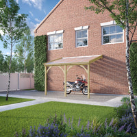 Carport | Timber Carport | Polycarbonate Roof | Wall Mounted Vehicle Shelter | Light Green | 3m Depth x 6.5m Width