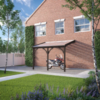 Carport | Timber Carport | Polycarbonate Roof | Wall Mounted Vehicle Shelter | Rustic Brown | 2.5m Depth x 6.5m Width