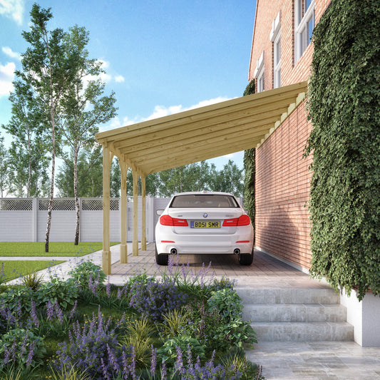 Carport | Timber Carport | Polycarbonate Roof | Wall Mounted Vehicle Shelter | Light Green | 3m Depth x 6.5m Width
