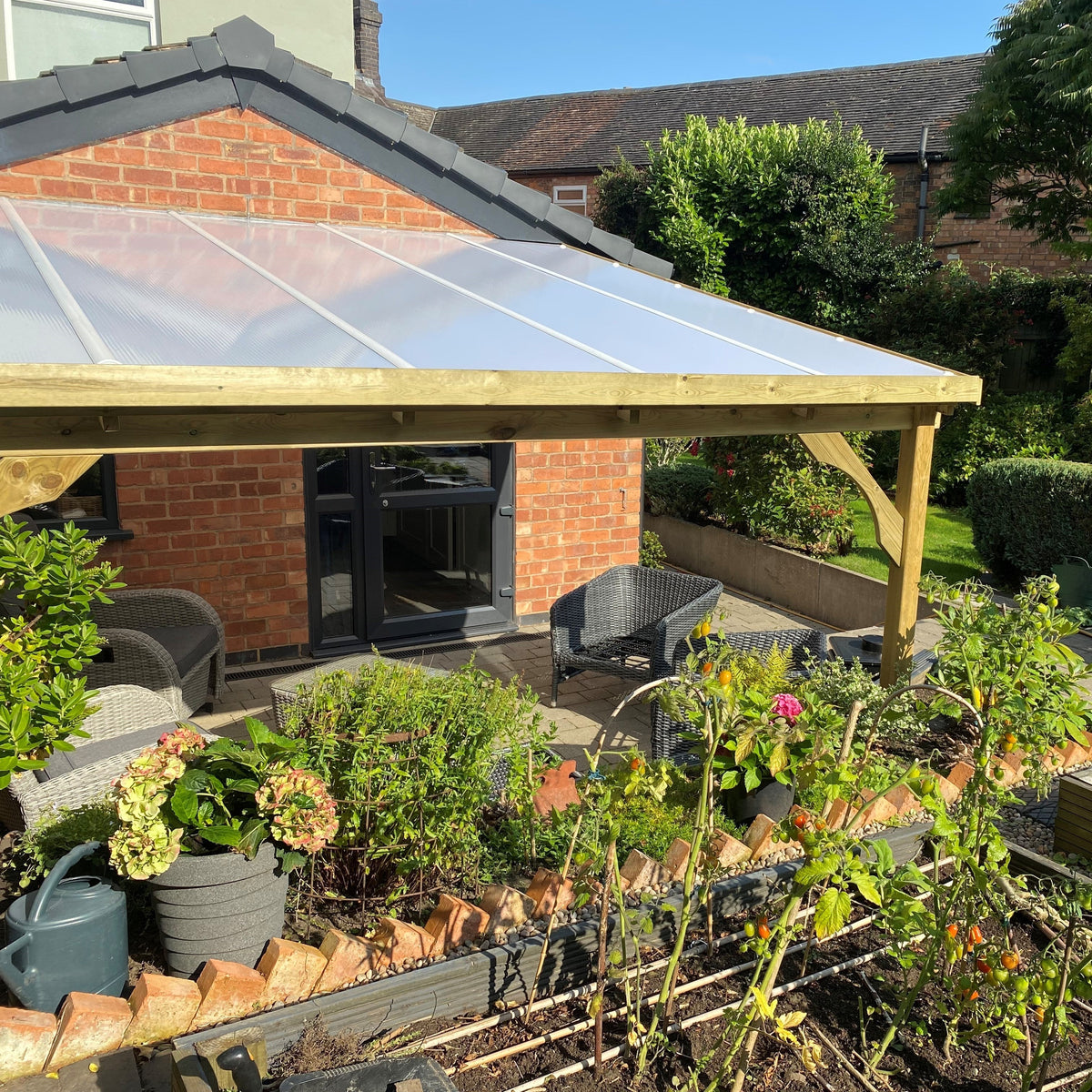 Wall Mounted Polycarbonate Roof Gazebo | Timber | Multiple Sizes