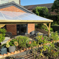 Timber Polycarbonate Roof | Wall Mounted Garden Shelter | Light Green | 2m Depth x 2.9m Width
