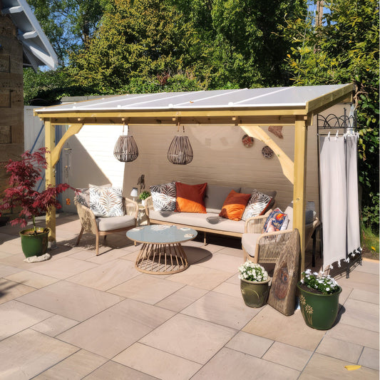 Timber Polycarbonate Roof | Wall Mounted Garden Shelter | Light Green | 2m Depth x 3.62m Width