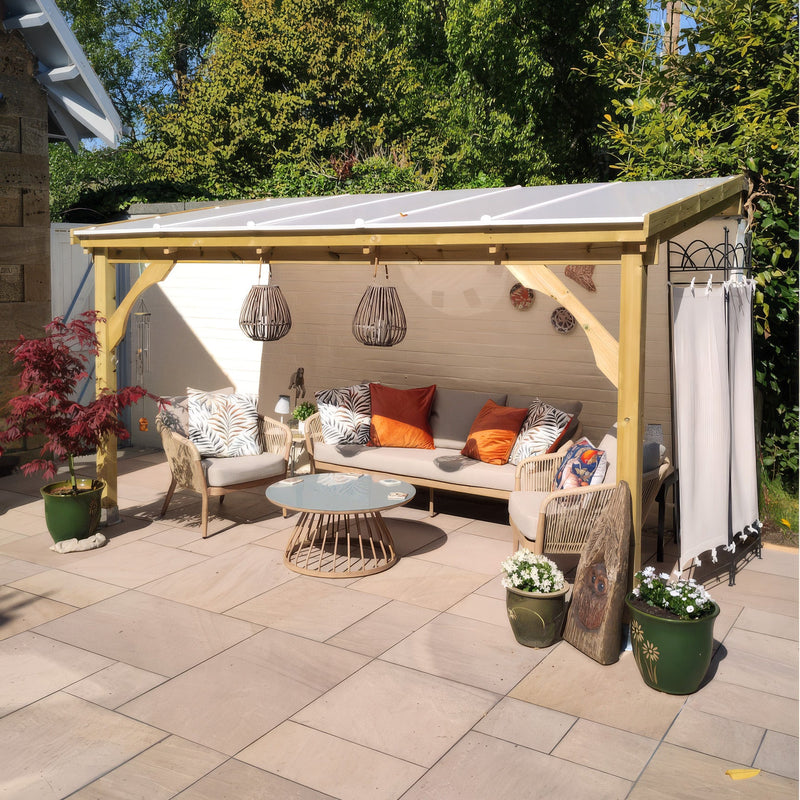 Wall Mounted Polycarbonate Roof Gazebo - Light Green - 2.5m Depth x 2.9m Width