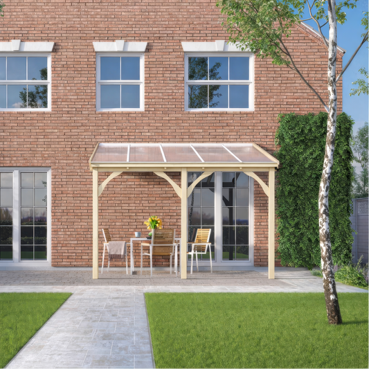 Timber Polycarbonate Roof | Wall Mounted Garden Shelter | Light Green | 2m Depth x 5.06m Width