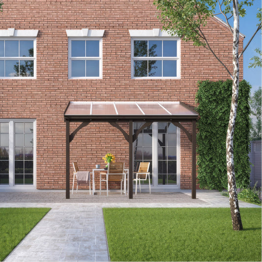 Timber Polycarbonate Roof | Wall Mounted Garden Shelter | Rustic Brown | 4m Depth x 5.78m Width
