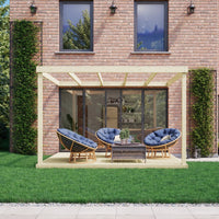 Veranda | Timber Box Veranda | Integrated Decking Base | Wall Mounted Garden Structure | Light Green | 3.6m Depth x 3.6m Length